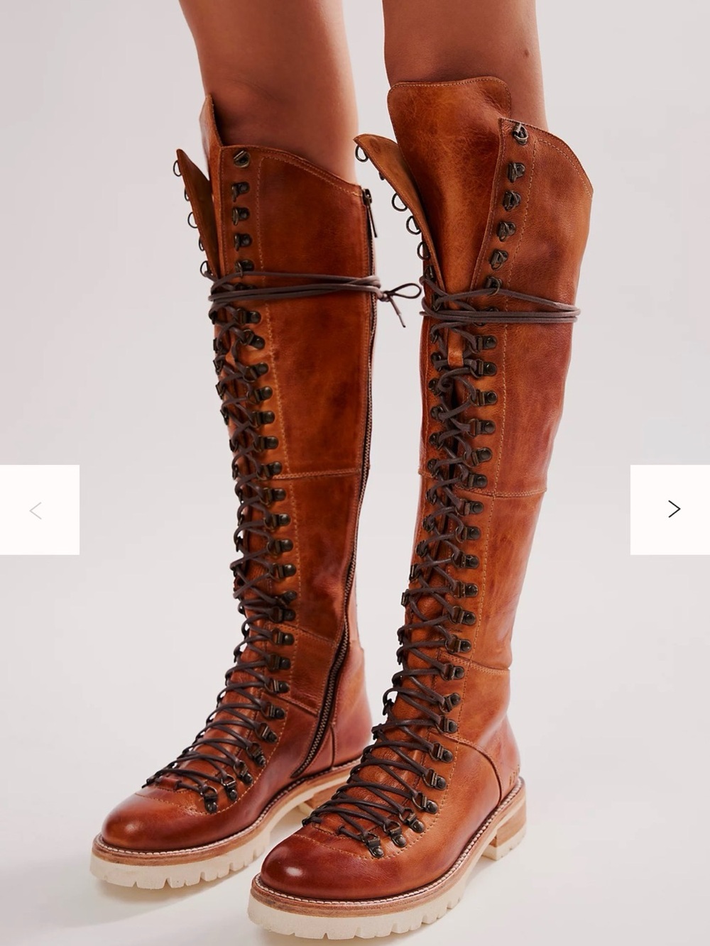 BED|STU x Free People Victory (Lustrous) Pecan Tall Lace-Up Leather Boots